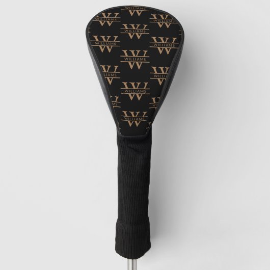 Elegant Monogram Initial Name Personalisiert Black Golf Headcover (Vorderseite)