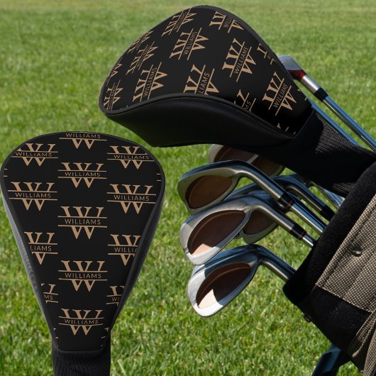 Elegant Monogram Initial Name Personalisiert Black Golf Headcover