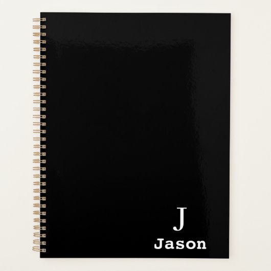Elegant Monogram Initial Name Personalisiert Black Planer (Vorderseite)