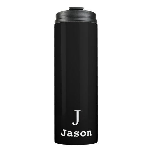 Elegant Monogram Initial Name Personalisiert Black Thermosbecher (Vorderseite)