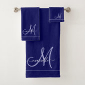 Elegant Monogram Initial Navy Blue Badhandtuch Set (Insitu)