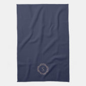 Elegant Monogram Initial Navy Geschirrtuch (Vertikal)
