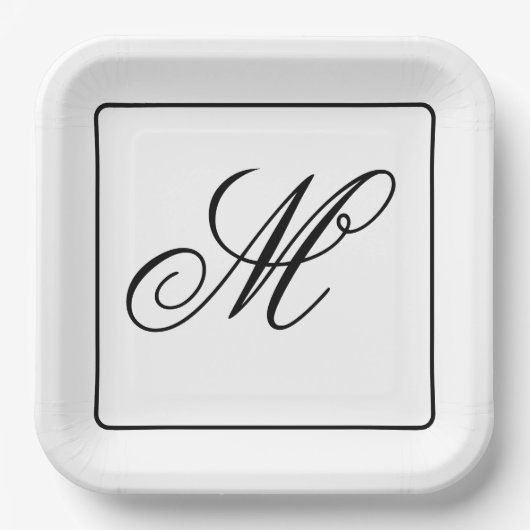 Elegant Monogram Initial Pappteller (Vorderseite)