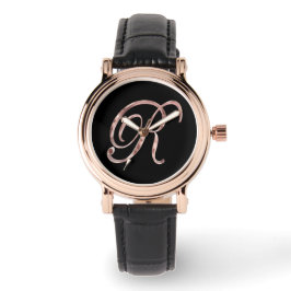 Elegant Monogram Initial R Black Rose Gold Armbanduhr
