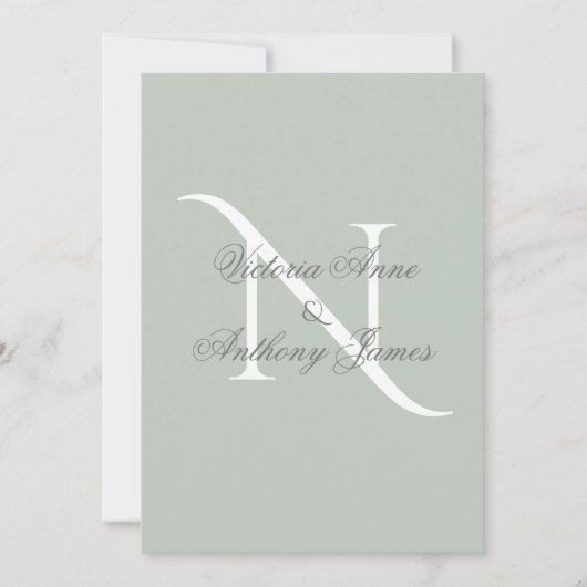 Elegant Monogram Initial Sage Green Wedding Einladung (Vorderseite)