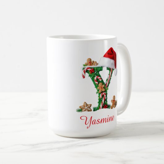 Elegant Monogram initial Y merry Christmas Kaffeetasse (VorderseiteRechts)