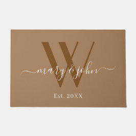 Elegant Monogram Khaki Names Script Wedding Fußmatte