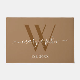 Elegant Monogram Khaki Names Script Wedding Fußmatte