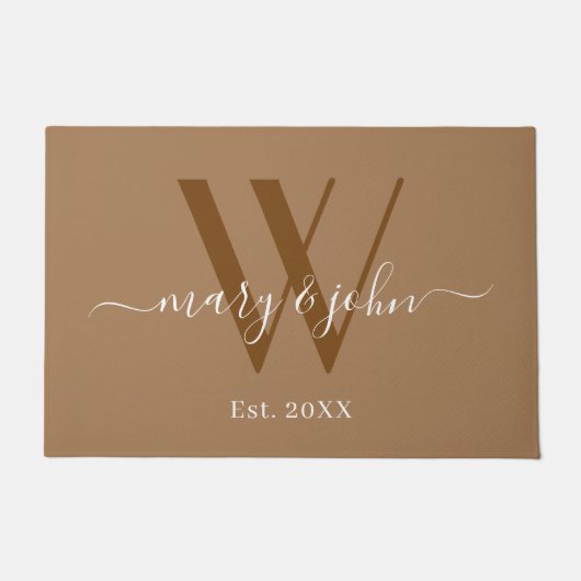 Elegant Monogram Khaki Names Script Wedding Fußmatte (Vorderseite)