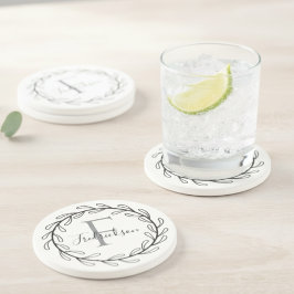 Elegant Monogram Laurel Leaf Home Decor Getränkeuntersetzer