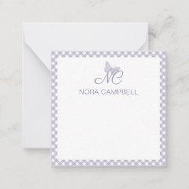Elegant Monogram Lavender Gingham Personalisiert Mitteilungskarte