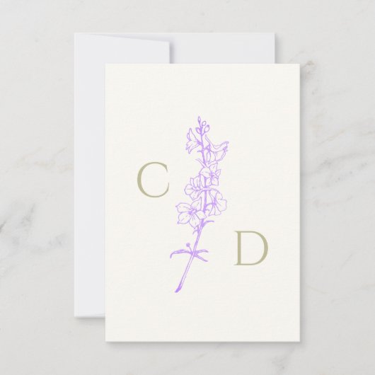 Elegant Monogram Lavender Larkspur Floral Dankeskarte (Vorderseite)