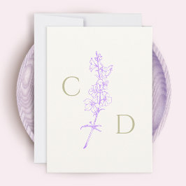 Elegant Monogram Lavender Larkspur Floral Dankeskarte