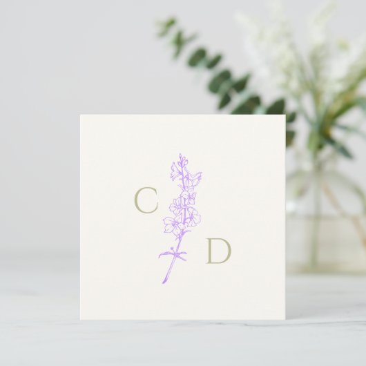 Elegant Monogram Lavender Larkspur Floral Einladung (Stehend Vorderseite)