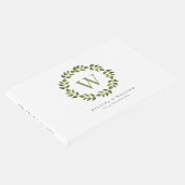 Elegant Monogram Leaf Wreath Greenerenerity Weddin Gästebuch (Ecke)