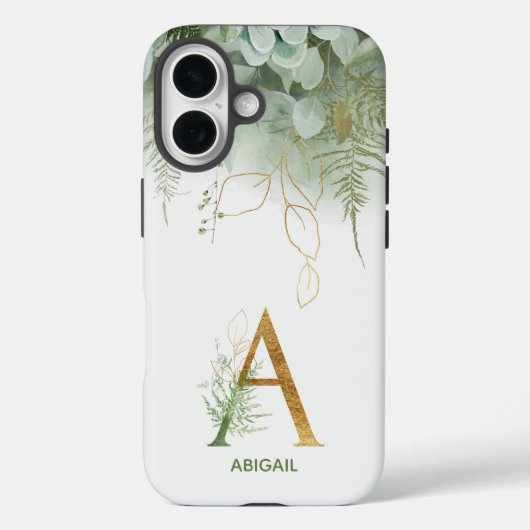 Elegant Monogram Letter A Greenery Case-Mate iPhone Hülle (Rückseite)