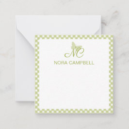 Elegant Monogram Light Green Gingham Personalisier Mitteilungskarte