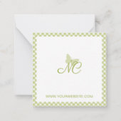 Elegant Monogram Light Green Gingham Personalisier Mitteilungskarte (Rückseite)