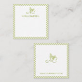 Elegant Monogram Light Green Gingham Personalisier Mitteilungskarte (Vorne/Hinten)