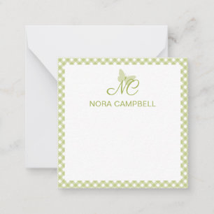 Elegant Monogram Light Green Gingham Personalisier Mitteilungskarte