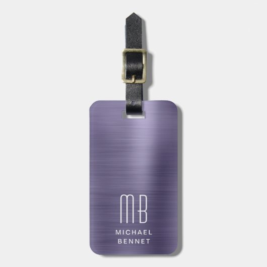 Elegant Monogram Lila Gepäckanhänger (Vorderseite vertikal)