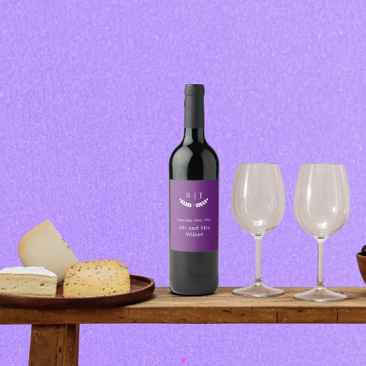 Elegant Monogram Lila Jewel Tone Weinetikett