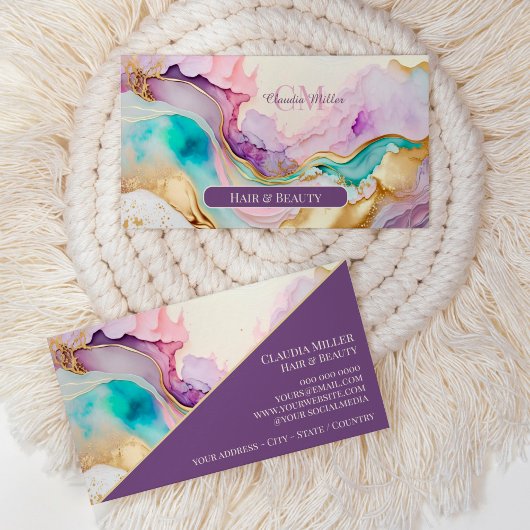 Elegant Monogram Marble Liquid Ink Visitenkarte