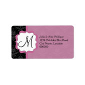 Elegant Monogram Mauve Damask Adressaufkleber (Vorne)