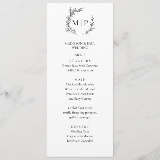 Elegant Monogram Minimalist modern Menu Menükarte (Vorderseite)