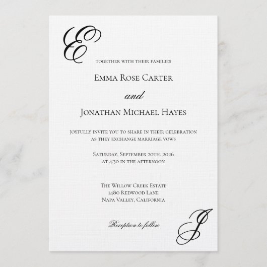 Elegant Monogram Minimalist Wedding Einladung (Vorderseite)