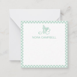 Elegant Monogram Mint Green Gingham Personalisiert Mitteilungskarte