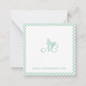 Elegant Monogram Mint Green Gingham Personalisiert Mitteilungskarte (Rückseite)