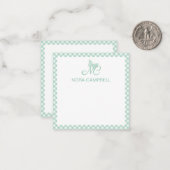Elegant Monogram Mint Green Gingham Personalisiert Mitteilungskarte (Vorderseite/Rückseite Beispiel)