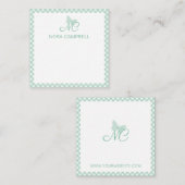 Elegant Monogram Mint Green Gingham Personalisiert Mitteilungskarte (Vorne/Hinten)