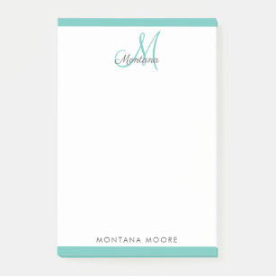 Elegant Monogram Modern Simple Girly Aquamarin Pos Post-it Klebezettel