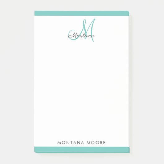 Elegant Monogram Modern Simple Girly Aquamarin Pos Post-it Klebezettel (Vorderseite)