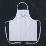 Elegant Monogram Name Blue Stripe Schürze<br><div class="desc">Add a touch of elegance to everyday cooking and baking with this feminine personalized apron. Featuring a soft blue and white striped background, this stylish apron is beautifully finished with your initial and name in a fancy script font, creating a timeless and sophisticated look. Perfect for home cooks, bakers, entertainers,...</div>