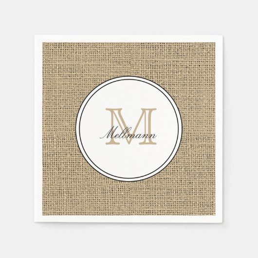Elegant Monogram Name Country Chic Style Burlap Serviette (Vorderseite)