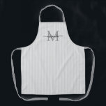 Elegant Monogram Name Gray Stripe Schürze<br><div class="desc">Add a touch of elegance to everyday cooking and baking with this feminine personalized apron. Featuring a soft gray and white striped background, this stylish apron is beautifully finished with your initial and name in a fancy script font, creating a timeless and sophisticated look. Perfect for home cooks, bakers, entertainers,...</div>