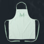 Elegant Monogram Name Green Stripe Schürze<br><div class="desc">Add a touch of elegance to everyday cooking and baking with this feminine personalized apron. Featuring a soft green and white striped background, this stylish apron is beautifully finished with your initial and name in a fancy script font, creating a timeless and sophisticated look. Perfect for home cooks, bakers, entertainers,...</div>