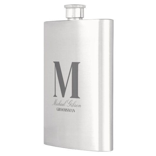 Elegant Monogram & Name Groomsmen Gift Flask Flachmann (Links)