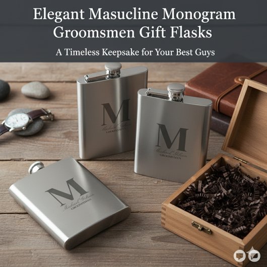 Elegant Monogram & Name Groomsmen Gift Flask Flachmann