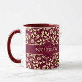 Elegant Monogram Name Leaf Daisy Pattern Burgundy Tasse (Links)