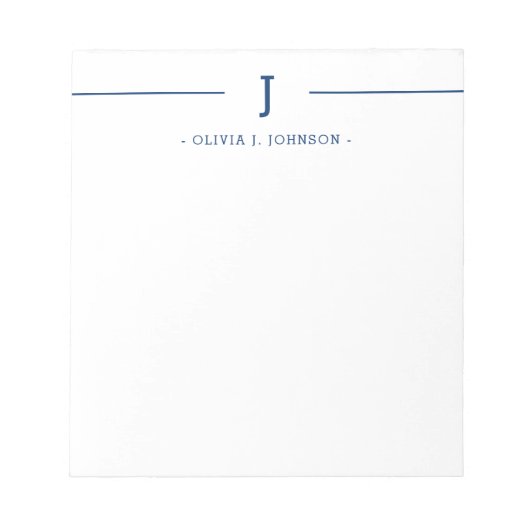 Elegant Monogram Name Navy White Notepad Notizblock (Vorderseite)