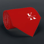 Elegant Monogram   Name | Scarlet Red | One-Sided Krawatte<br><div class="desc">An elegant necktie featuring a bold white monogram across a bright scarlet red background. Atop this monogram sits your first or last name spelled out in all capitals.</div>