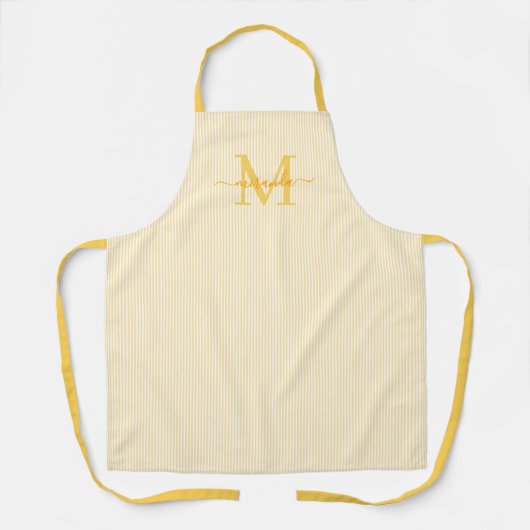 Elegant Monogram Name Yellow Stripe Schürze (Vorderseite)