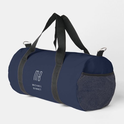 Elegant Monogram Navy Blue Duffle Bag (Rechte Ecke)