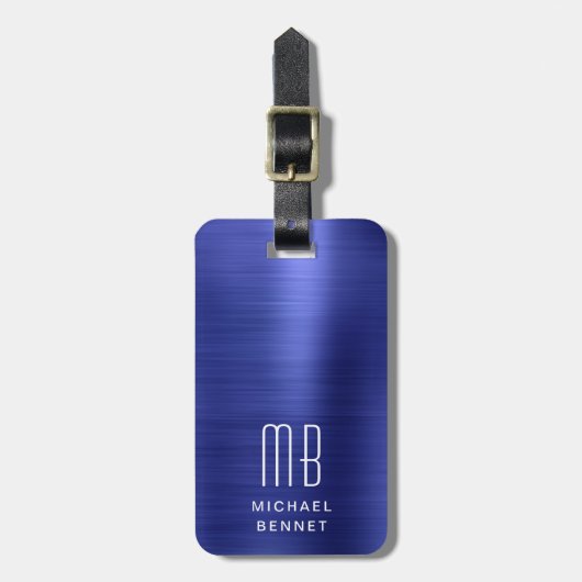 Elegant Monogram Navy Blue Gepäckanhänger (Vorderseite vertikal)