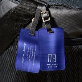 Elegant Monogram Navy Blue Gepäckanhänger