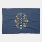 Elegant Monogram Navy Blue Gold Geschirrtuch (Horizontal)